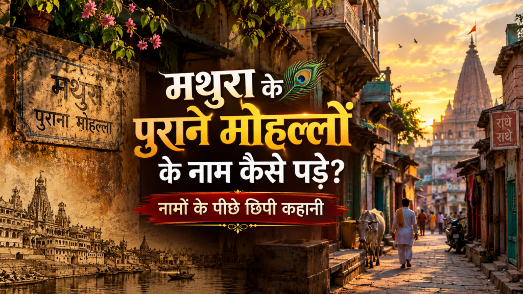 मथुरा के पुराने मोहल्ले की संकरी ऐतिहासिक गली और पारंपरिक मकान