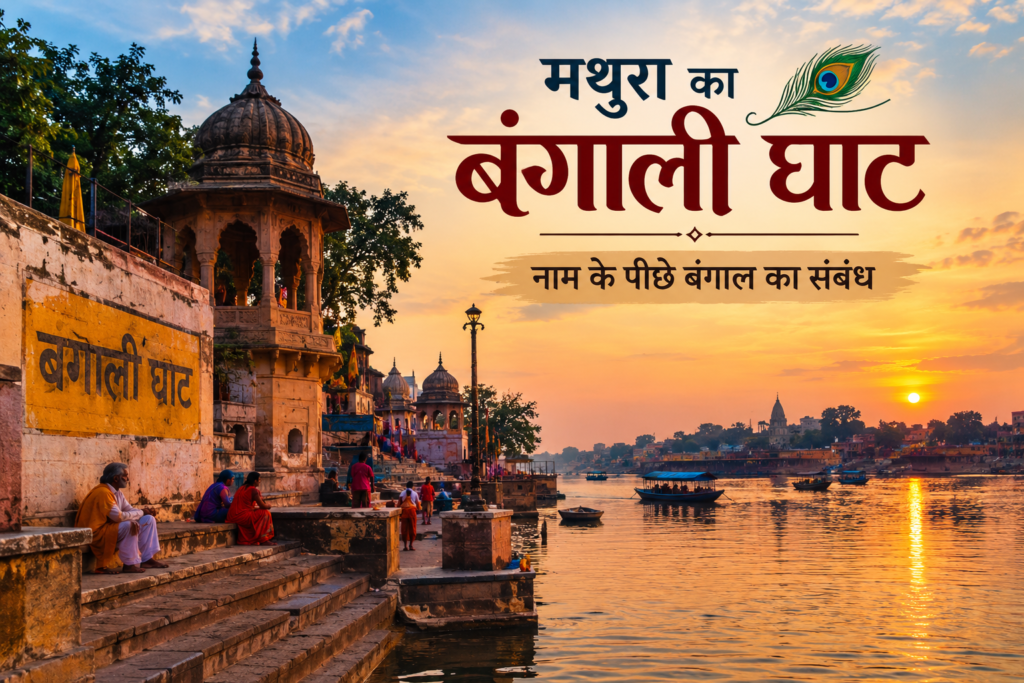 मथुरा के यमुना तट पर स्थित बंगाली घाट की ऐतिहासिक सीढ़ियां और पुरानी वास्तुकला